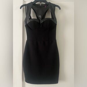 Material Girl black bodycon dress with pleather straps